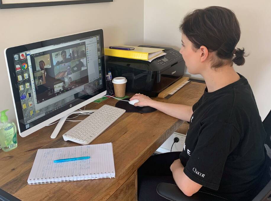 Staying connected: Dance teacher Emma Burden communicates with students online.