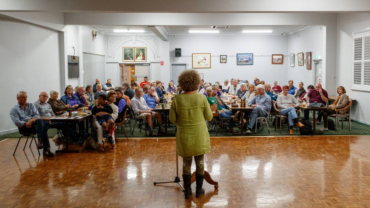 CENTRE STAGE: Greens candidate Sue Abbott at a candidates' forum at the Dungog RSL on Thursday night. Picture: Max Mason-Hubers
