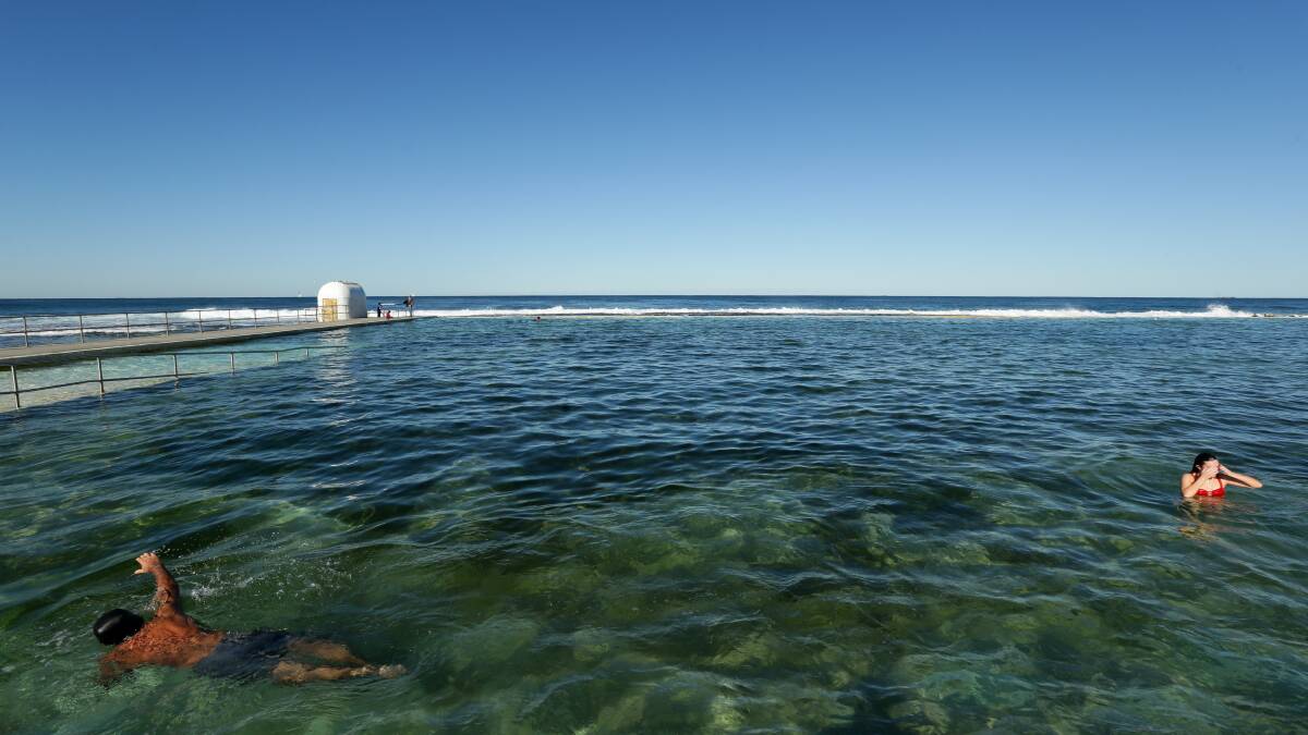 BIG BLUE: A cracking day Merewether Ocean Baths. Picture: Jonathan Carroll