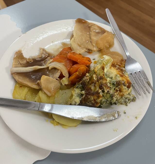 Dinner is served. Sunday lunch at Gary Turbit's nursing home, BaptistCare Warabrook Centre. Picture by Gabriel Fowler.