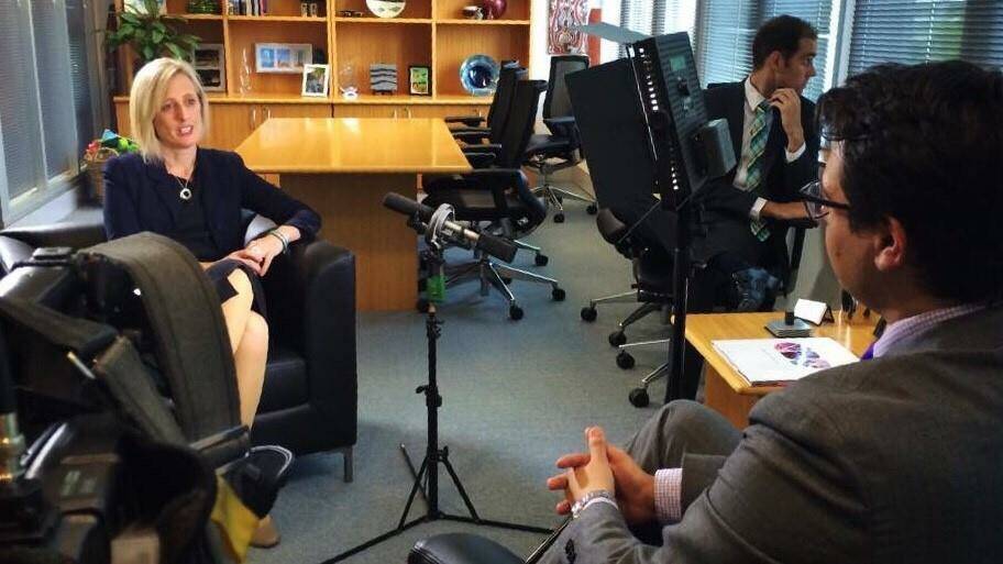 Then-WIN News political reporter David Sharaz sat down with then-ACT Chief Minister Katy Gallagher as she sought candidacy for an ACT senate seat in 2014. Picture WIN News Canberra 