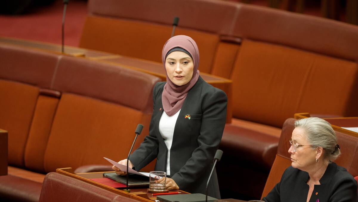 Labor senator Fatima Payman (pictured in the Senate in February 2024) has crossed the floor to vote on a pro-Palestine motion. Picture by Sitthixay Ditthavong