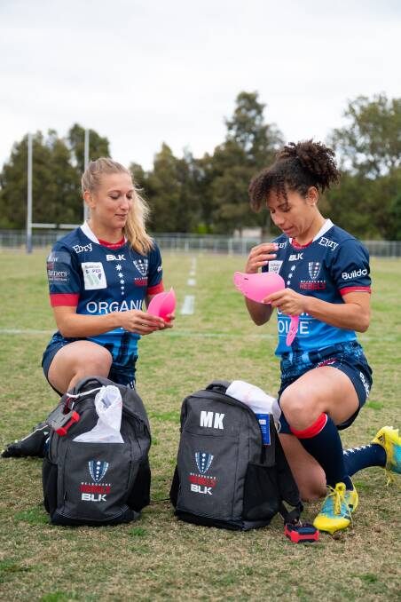 Melbourne Rebels players using the Boob Armour inserts. Picture Supplied
