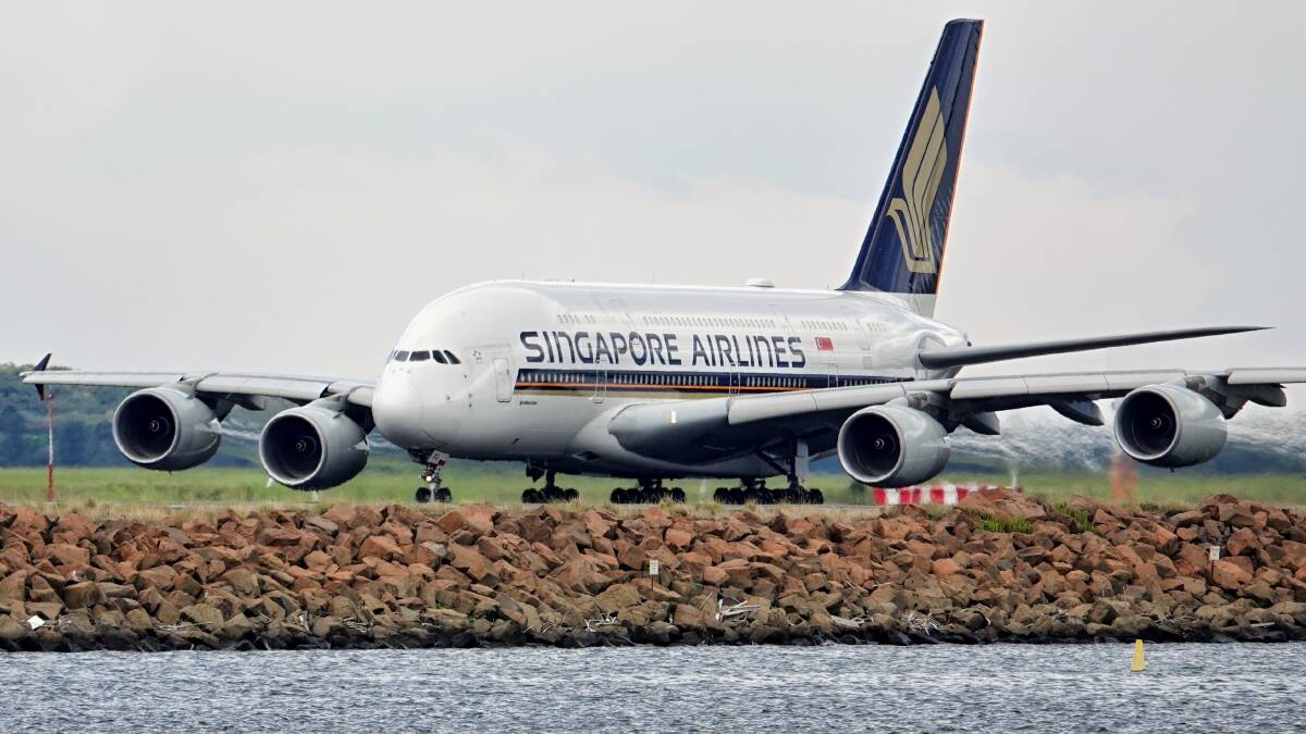 A Singapore Airlines Airbus A380 taxis to the runway at Sydney International Airport. Picture by Shutterstock