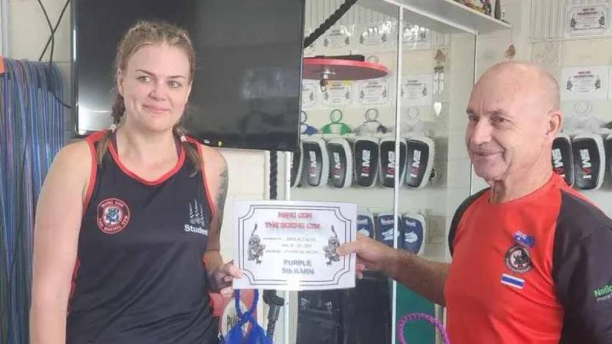 Natalie Frahm with Mang gon Thai boxing gym owner Nicolaas Van Der Zee. Picture GoFundMe