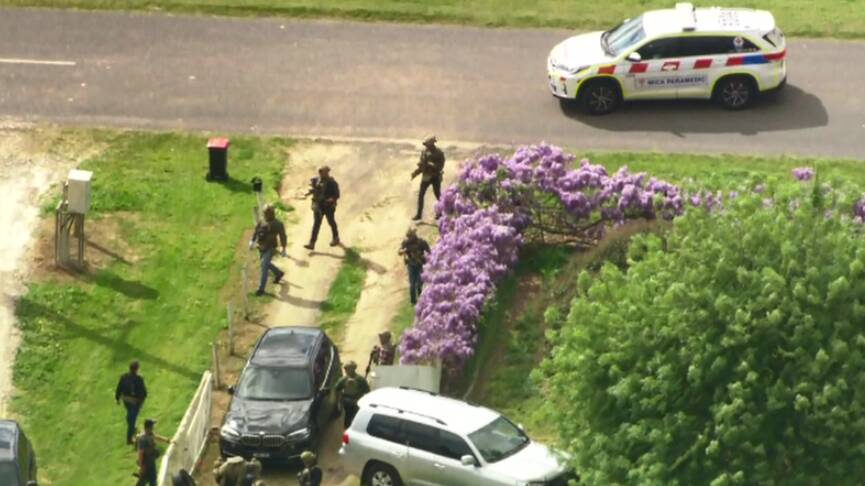 Police outside the Ardmona home where Stanley Turvey was shot. picture via Nine News