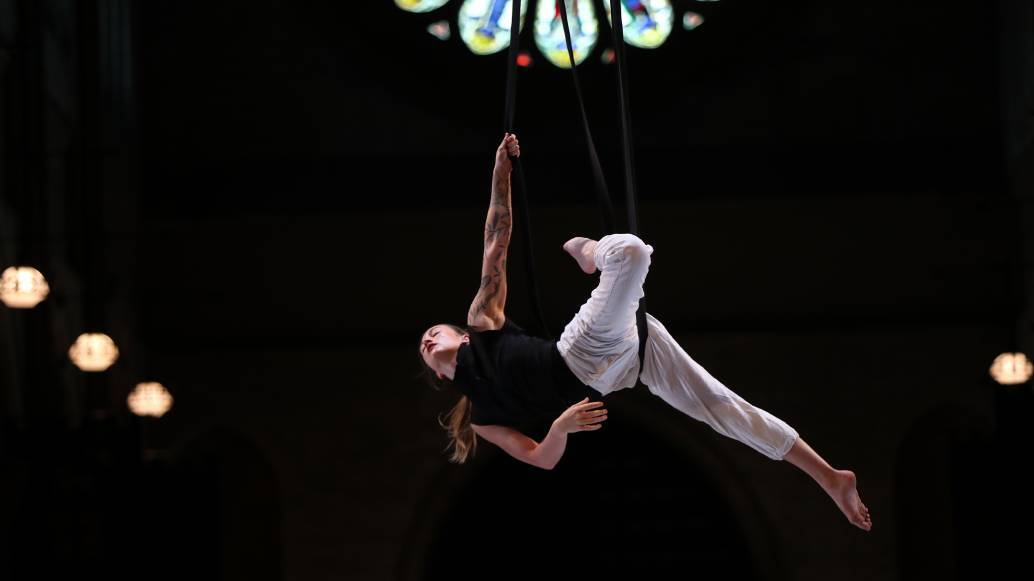 World-renowned Circa acrobat Kim Rossi performs at New Annual. Picture by Peter Lorimer