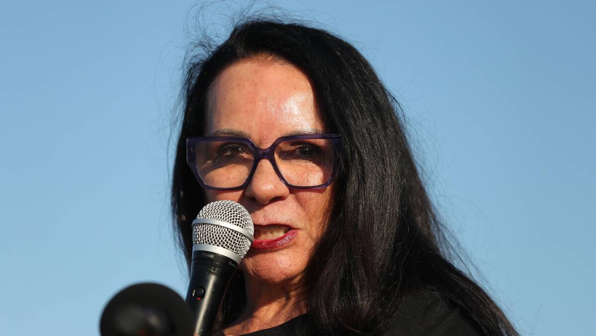 Linda Burney addresses a crowd in Newcastle. Picture by Peter Lorimer