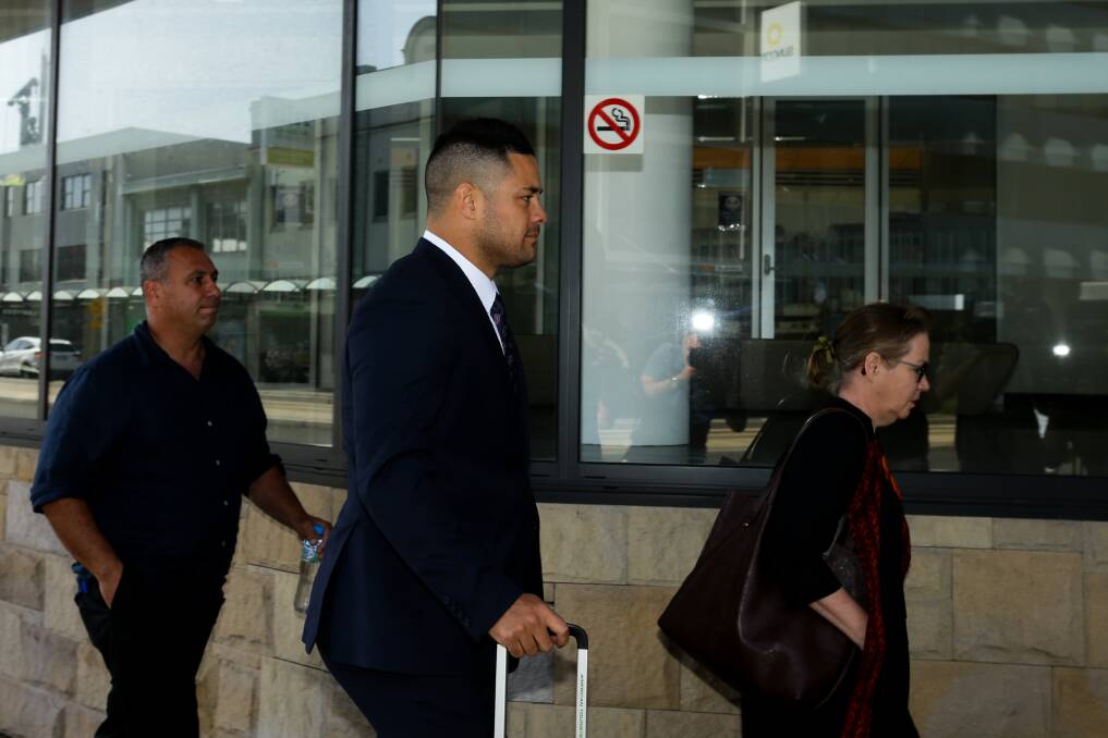 Former NRL star Jarryd Hayne arrives at Newcastle Court for a hearing in 2020. The Supreme Court will hear a push for him to be jailed ahead of his sentencing for Hunter rape. Picture by Jonathan Carroll 