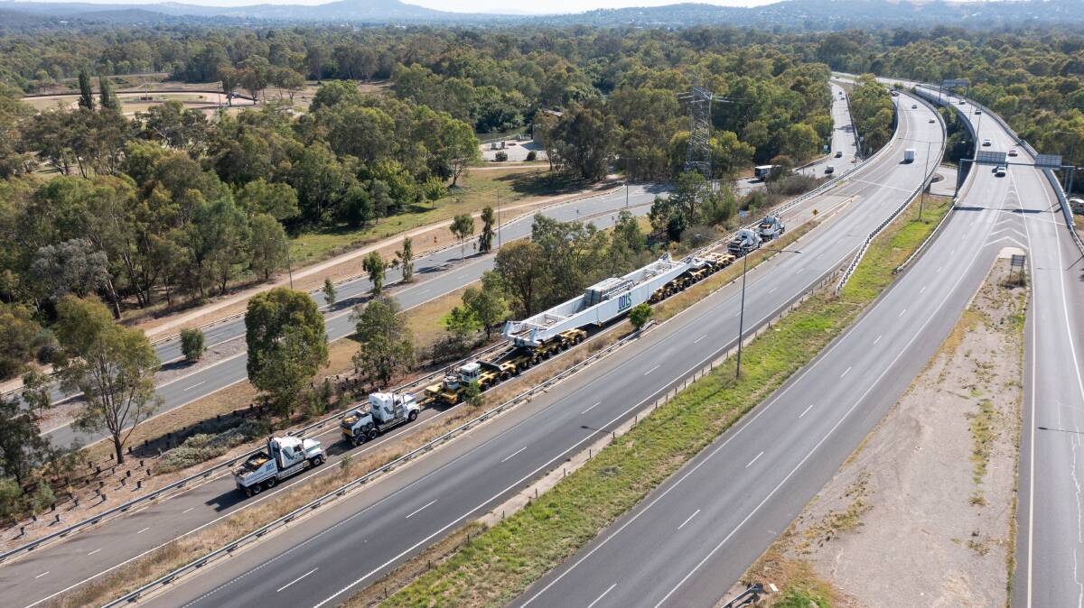The superload parked on the north-bound onramp near Bandiana Link Road, Wodonga. Picture by Mark Jesser
