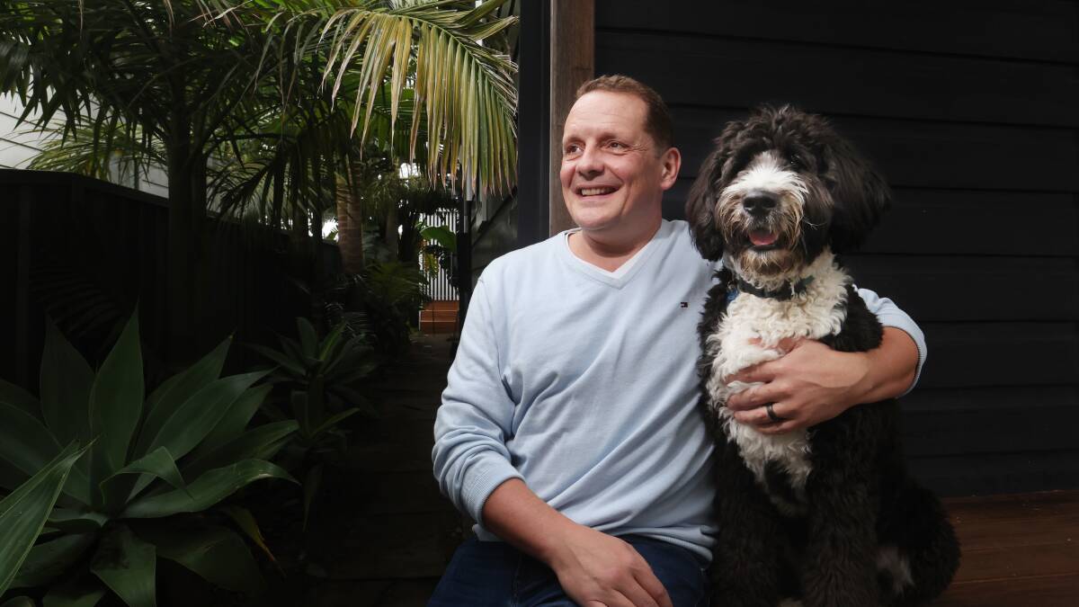 Alistair Croall and his seven month old Bernedoodle, Bacchus. Picture by Simone De Peak 
