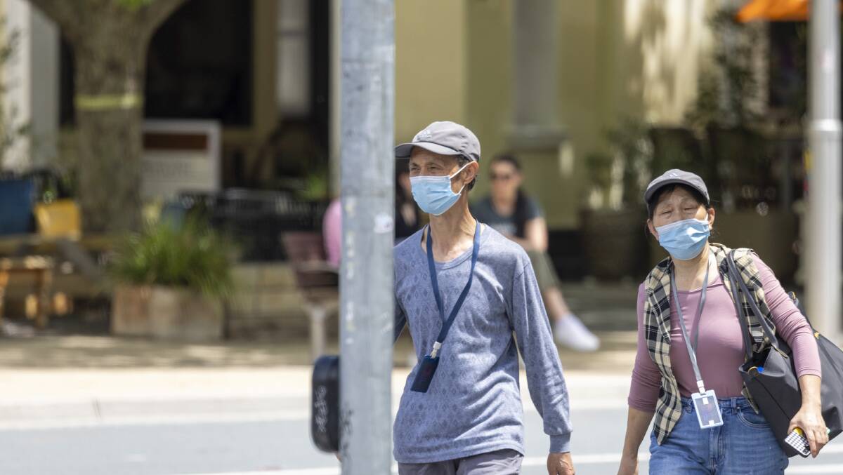 People wearing masks on the street in Canberra. Picture by Gary Ramage