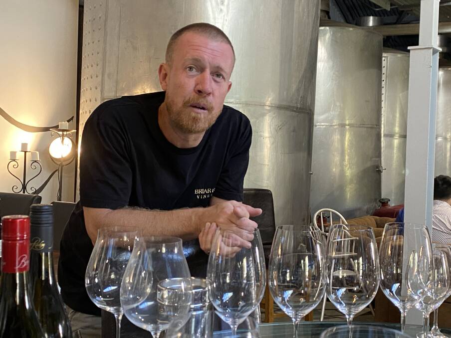 Andrew Duff prepares for a vertical tasting of shiraz and semillon inside Briar Ridge winery. Picture by Jim Kellar