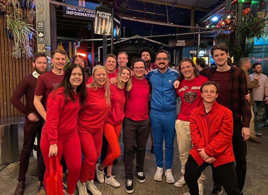 You know you've got fans when they come to shows dressed like you. Comedian Daniel Muggleton in the blue tracksuit in the middle.