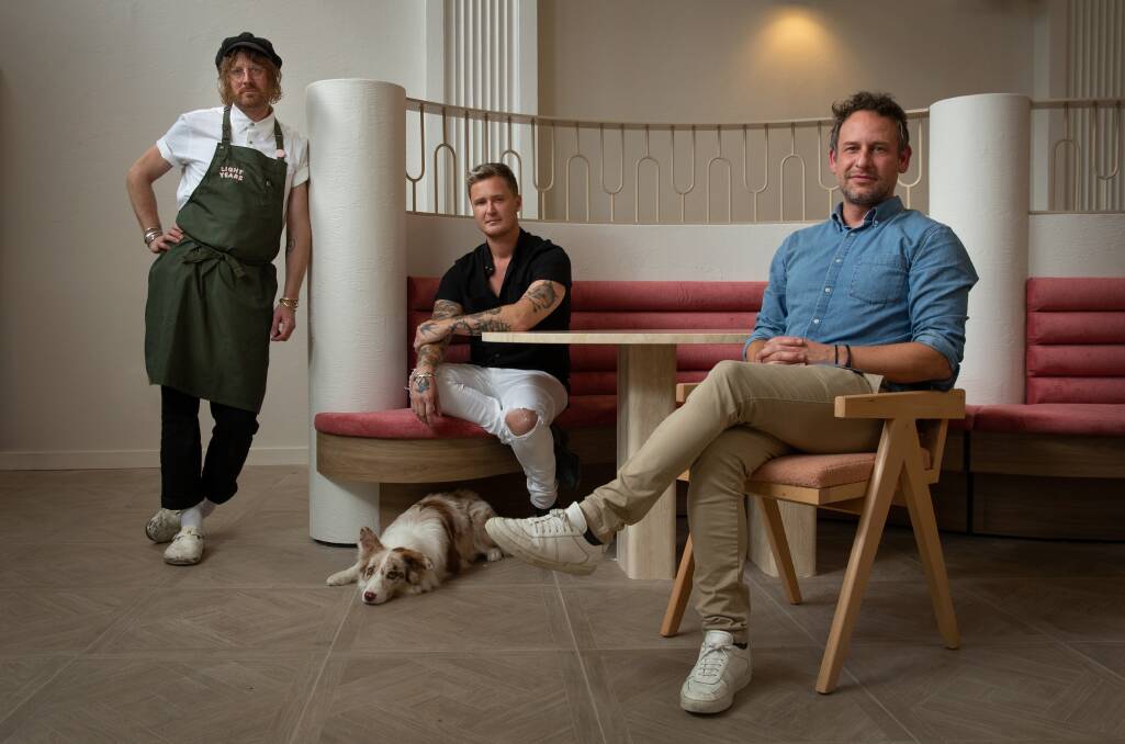 Light Years team: Executive chef Robbie Oijvall, creative director Kim Stephen and dog Milla with general manager James Sutherland. Picture: Marina Neil