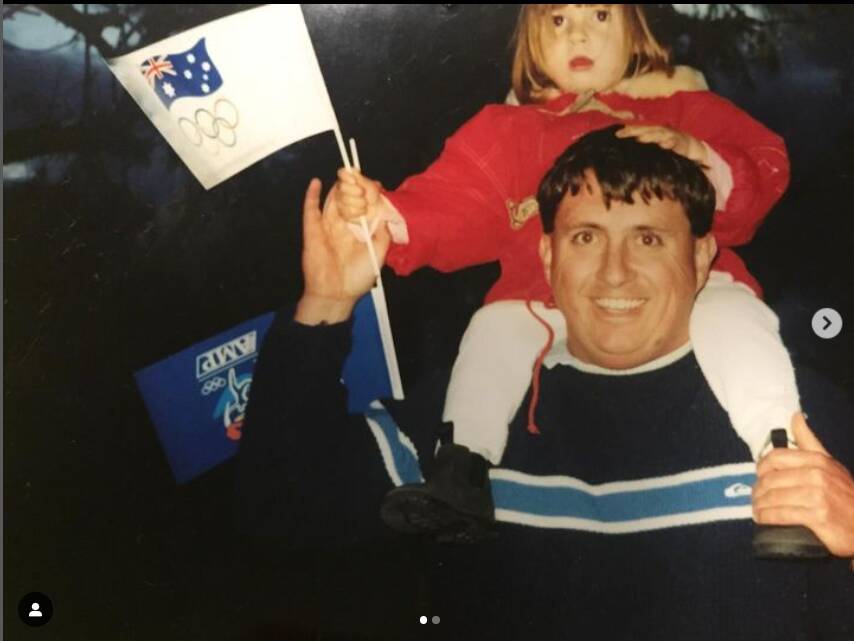 Clare Wheeler with her father Ken during the Sydney 2000 Olympics, as posted on Instagram by Clare.