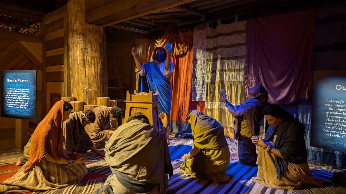 A three-dimensional biblical scene inside The Ark Encounter.
