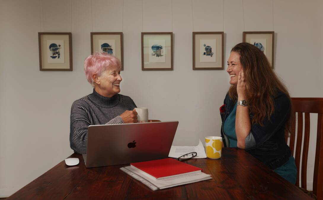 Visiting artist Dr Penny Dunstan talks with Katherine McLean at the lighthouse. Picture by Simone De Peak