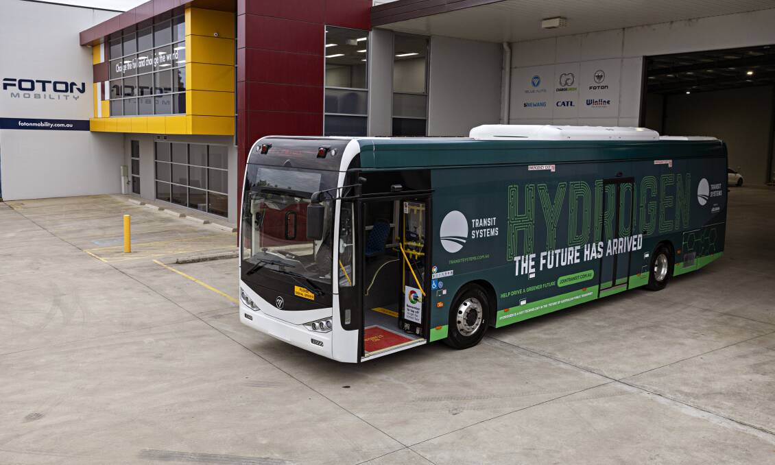 The hydrogen-powered bus is designed to give passengers a greener and quieter commute. 