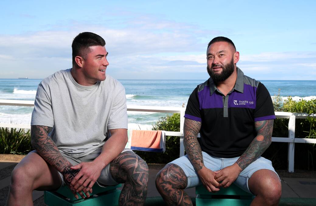 Knights star Bradman Best and Marc Regado turned sunrise coffee conversations into a Bali villa and a painting business. Pictures by Peter Lorimer, Jonathan Carroll