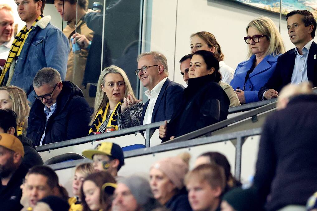 Prime Minister Anthony Albanese attended the Mariners-Sydney FC semi-final in Gosford on Saturday. Picture by Getty 