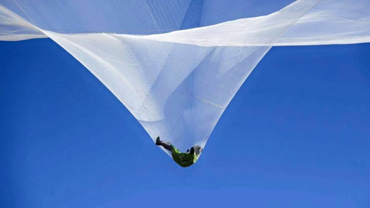 Skydiver Luke Aikens landed in a massive net after skydiving without a parachute.  