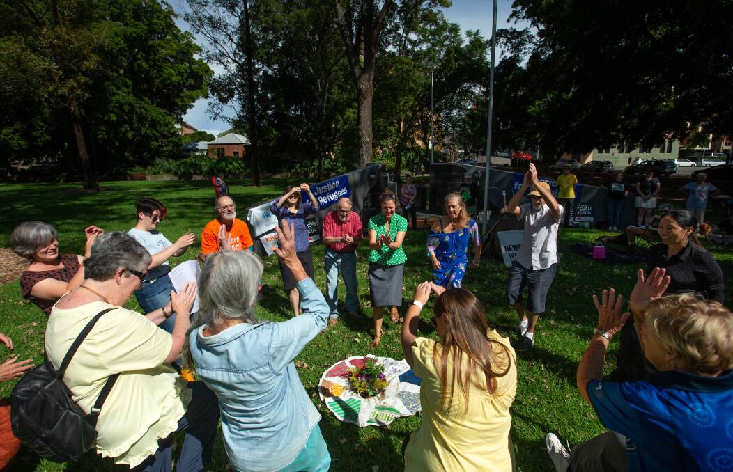 The Palm Sunday Picnic for Peace in Civic Park in Newcastle, where the spotlight was put on 'the drive to war with China' and the current situation for refugees. Picture by Marina Neil 