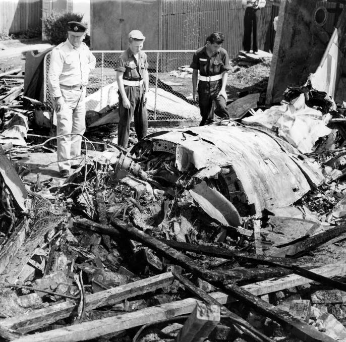 Wreckage: The jet crash at Mayfield in November 1963 wiped out a house and a flat.   