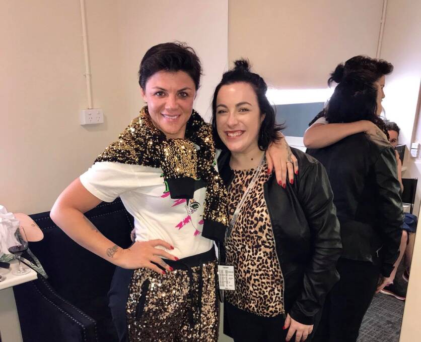 Backstage: Em Rusciano and Gem Evans at the Palais Theatre in Melbourne.  