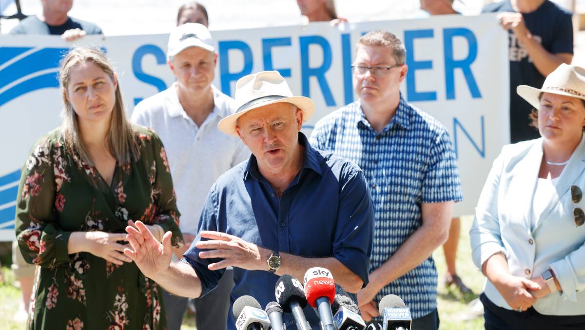 Anthony Albanese at Terrigal beach vowing to stop PEP-11 'dead in its tracks'. Picture by Max Mason-Hubers