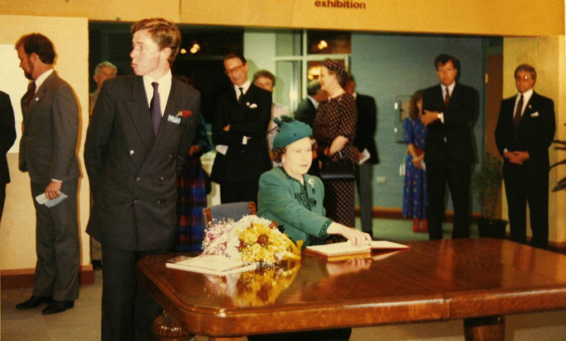 Queen Elizabeth at the Newcastle Regional Museum in the former brewery buildings on Hunter Street on the afternoon of her visit to Newcastle in 1988.