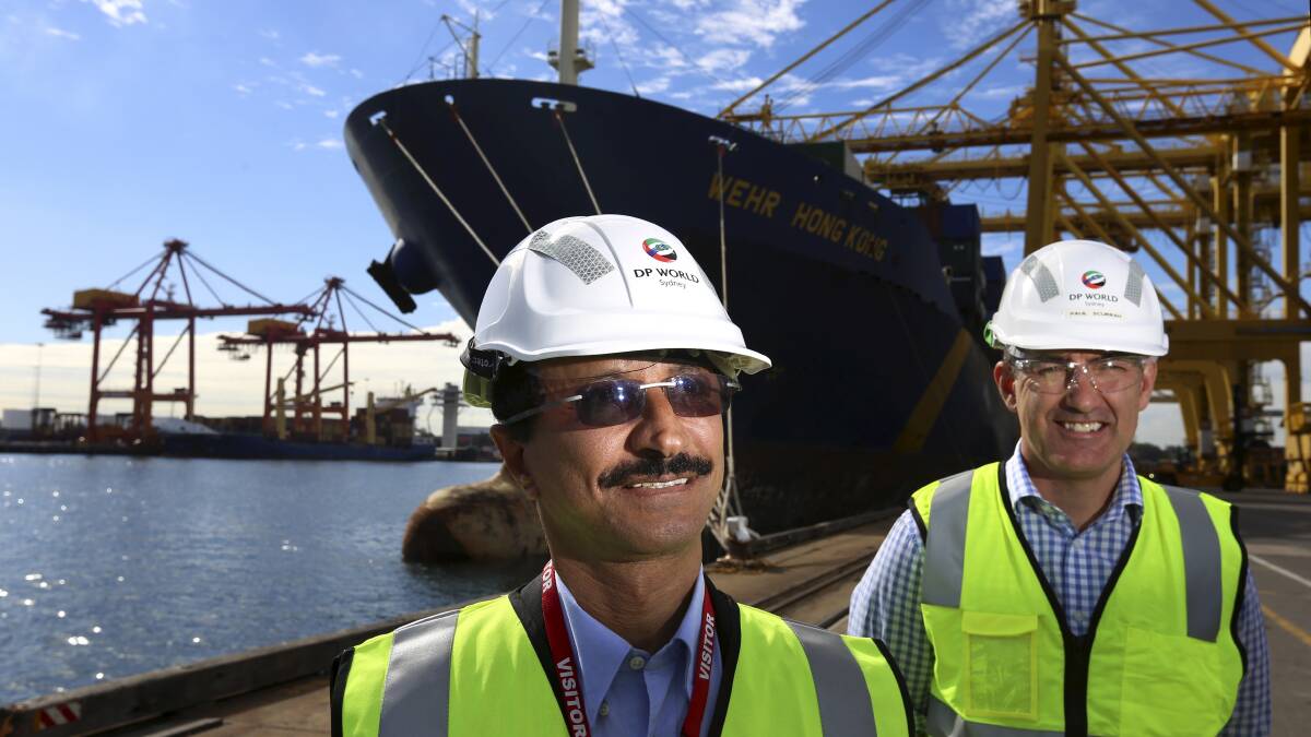 Sultan Ahmed Bin Sulayem of DP World with DP World Australia chief executive Paul Scurrah at the company's Botany terminal. Picture: James Alcock 