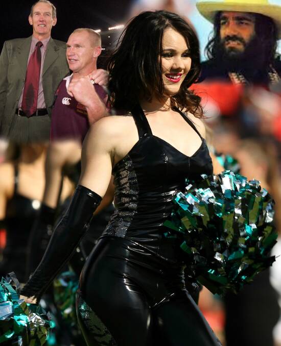 SEVEN DAYS: Comeback kid Allan Langer, Panthers cheerleaders in their cat-woman outfit and Demis Roussos, aka Aaron Woods. 