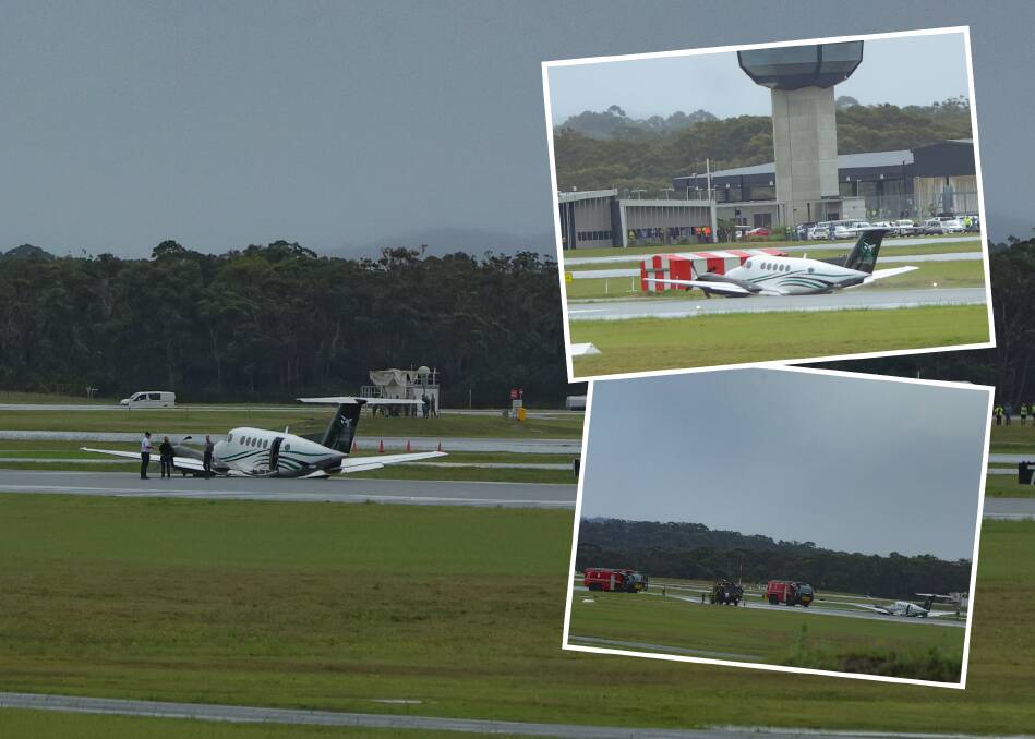 The plane landed safely at Williamtown, without its landing gear, on May 13. Pictures by Marina Neil