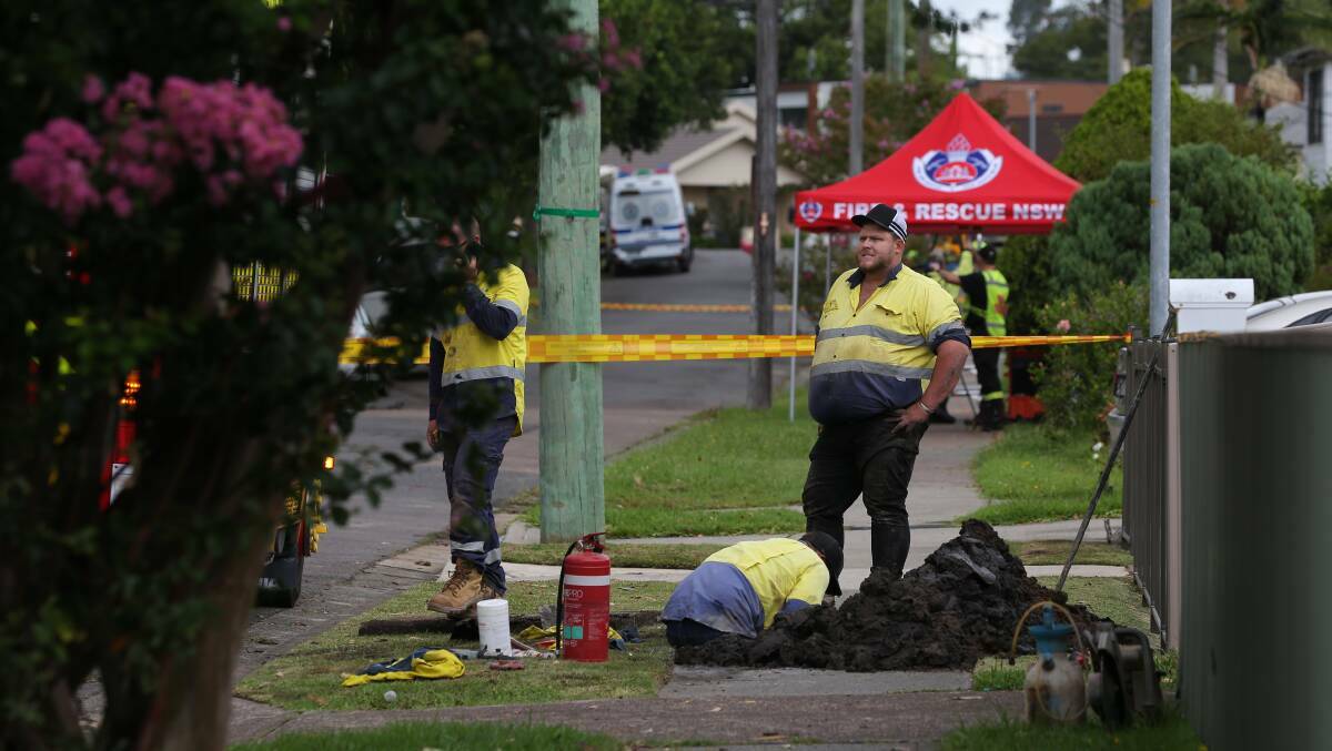 Fogo Street Wallsend sinkhole: exclusion zone setup, investigation launched. Picture by Simone De Peak