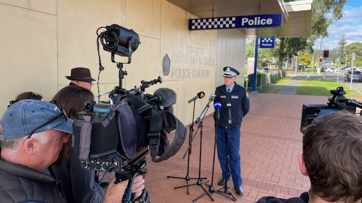 Port Stephens-Hunter PD crime manager, Detective Inspector Ranald Urquhart addresses the media on Tuesday. Picture by Jonathan Carroll