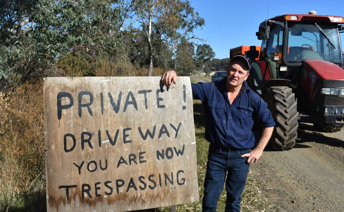 Yandoit dairy farmer Robert Morrison has resorted to his own sign, after Google Maps keeps sending people up his private driveway. Picture by Andrew Miller