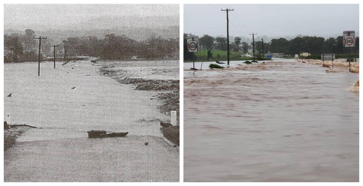 The Thunderbolts Way between Barrington town and Barrington Bridge flooded in 1978, on the left, and 2021, on the right.