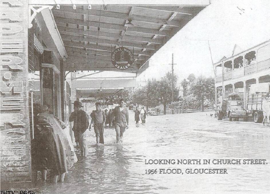 Historical photo of the 1956 flood that inundated Church Street, taken near the modern day laundromat.