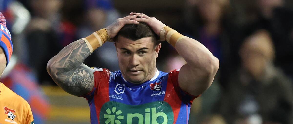 Knights centre Bradman Best after tearing his hamstring on Saturday. Picture by Getty Images
