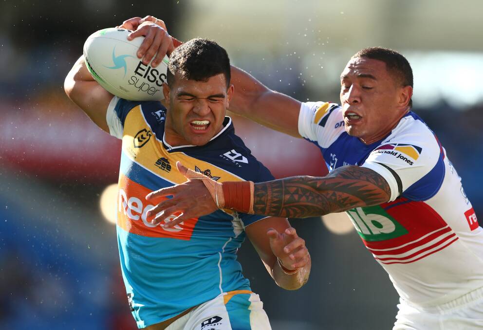 Newcastle warhorse Tyson Frizell is looking forward to his head-to-head clash with in-form Gold Coast forward David Fifita. Picture by Getty Images