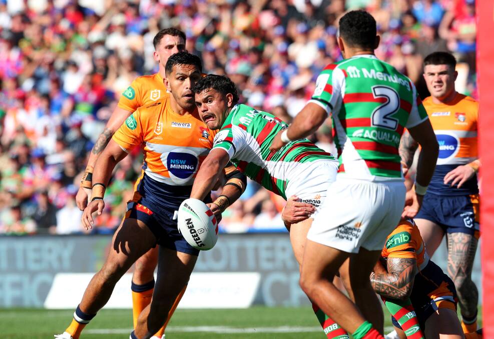 Latrell Mitchell in action against the Knights. Picture by Peter Lorimer
