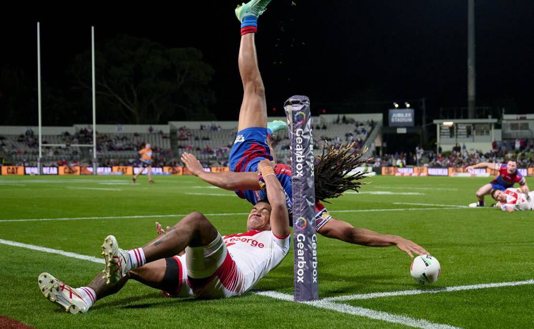 Dominic Young's last-round try against the Dragons. Picture Getty Images