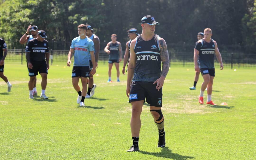 Former Knights prop Max Bradbury training with his new Cronulla teammates this week. Picture Sharks Media