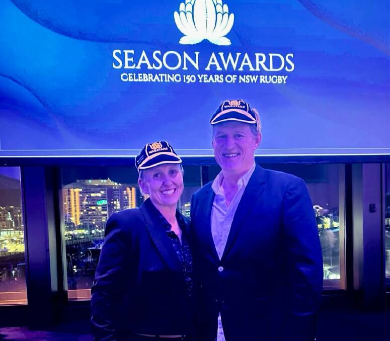 Kelly Sager and Stuart Pinkerton were presented with their NSW Waratahs caps on Tuesday night. Picture Wanderers Facebook