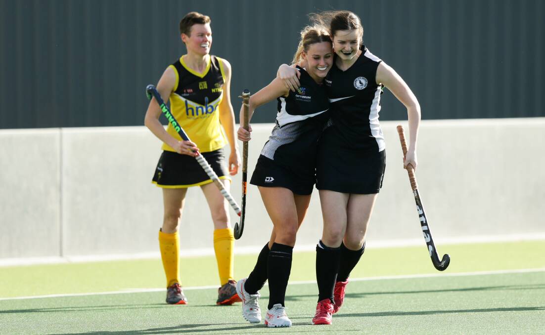 Ella Carr (left) scored a double in a 3-2 win over Souths in the premier league preliminary final on Saturday. Picture by Jonathan Carroll