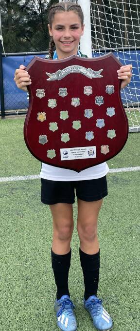 Belair Public School girls soccer team captain Annika Driscoll after the 2-0 win over Oatley West in the PSSA final on Monday. Picture Supplied 