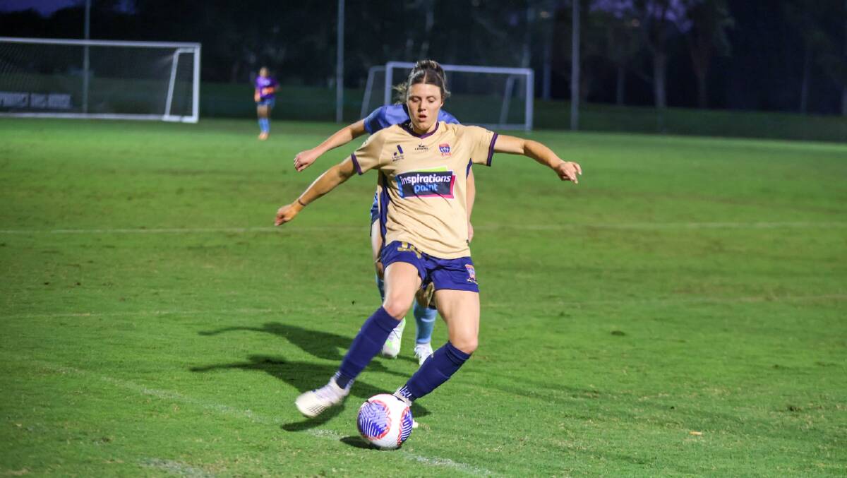 Melina Ayres firs a shot in the friendly against Sydney FC. 