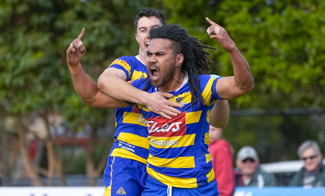 Hamilton winger Fiso Vasegote celebrates after scoring a try in the win over Merewether. Picture by Matt Mockovic