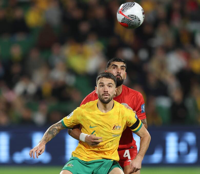 Jets striker Apostolos Stamatelopoulos made his debut for the Socceroos in a 5-0 win over Palestine in Perth on Tuesday night. Picture Getty Images